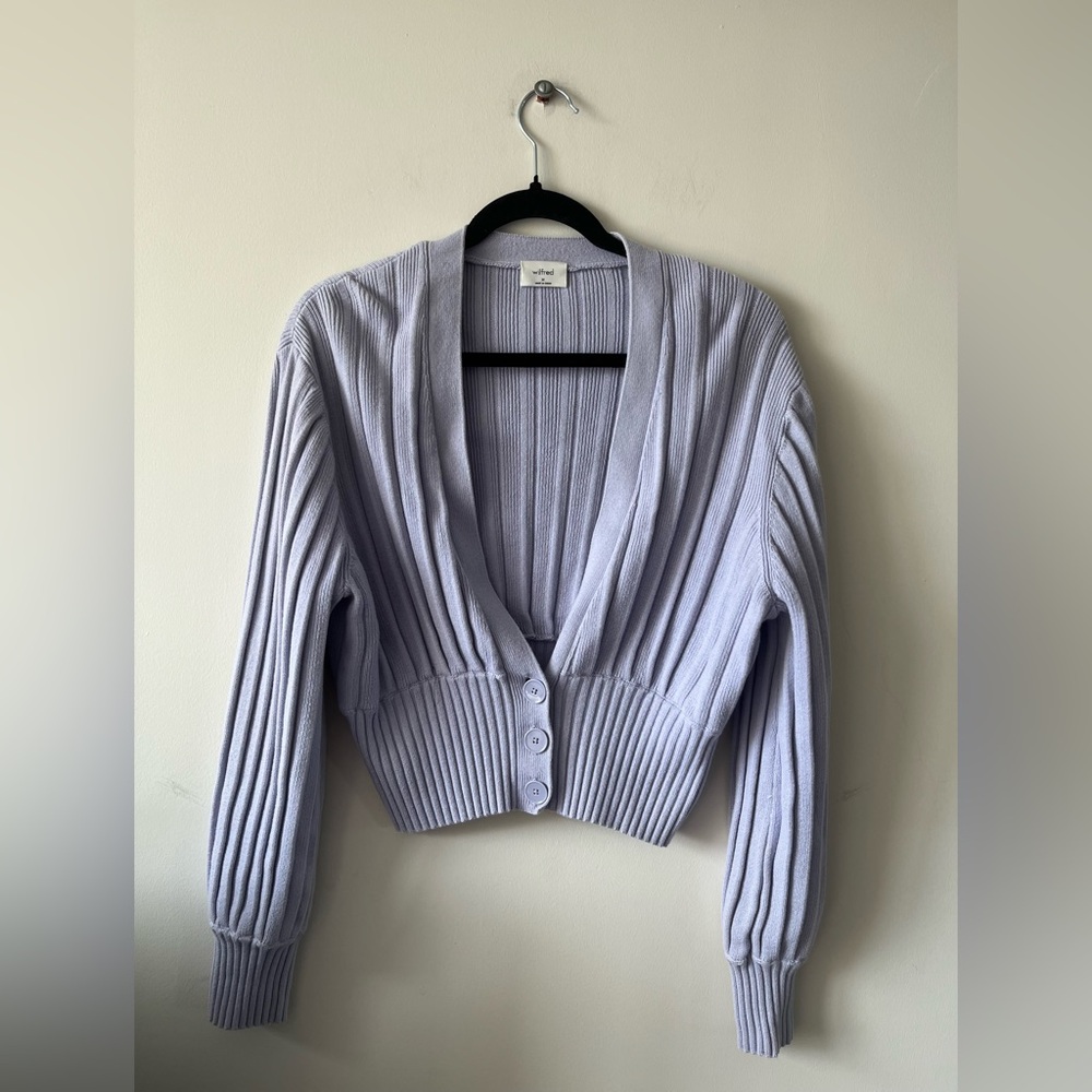 Aritzia Wilfred Plunge Front Cardigan in Lilac